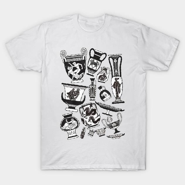 Ancient Greek Pottery - black and white T-Shirt by fabiomancini